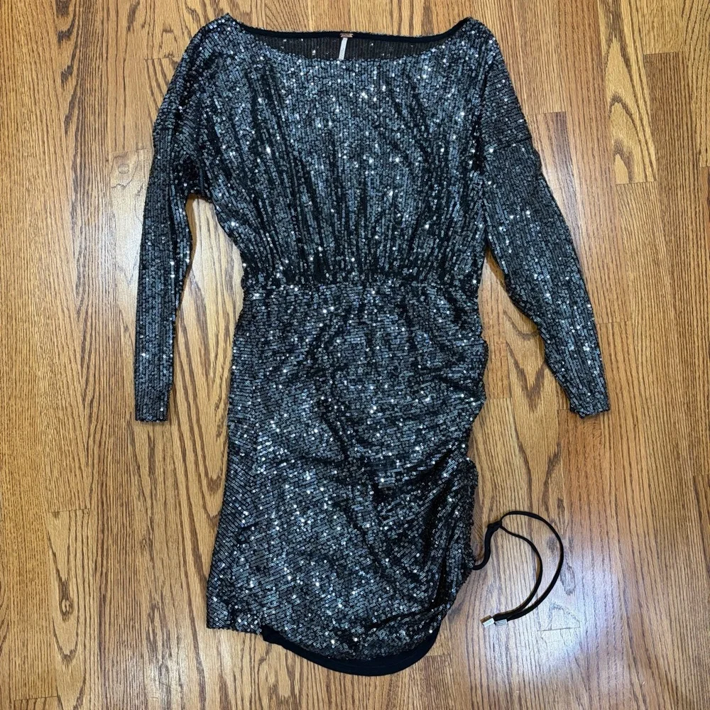 Free People Giselle Sequin Minidress in Graphite